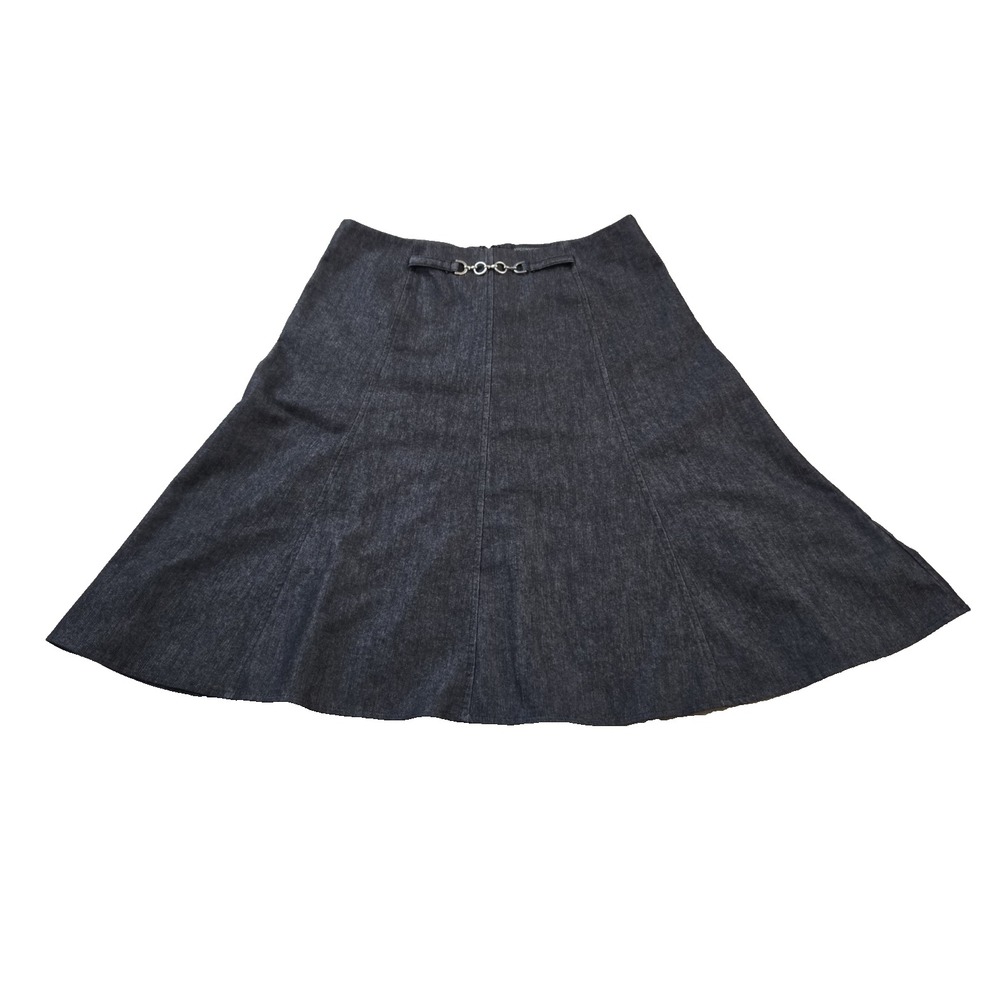 NYCC Women's‎ Jean Flared Skirt Knee Length Back Zip Light Black Denim Size 10